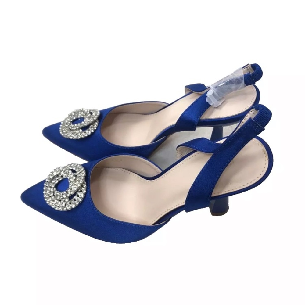 Womens Rhinestone Satin Sling Back Pointed Toe Heel